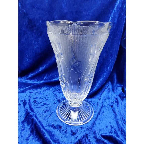vintage jeanette beautifull 1930s-40s iris and herringbone frosted crystal vase - Picture 2 of 5